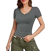 YOGINGO Womens Basic Short Sleeve Crew Neck T Shirt Slim Fit Tees 2024 Fall Y2k Going Out Crop Tops Fittd Tight Shirts