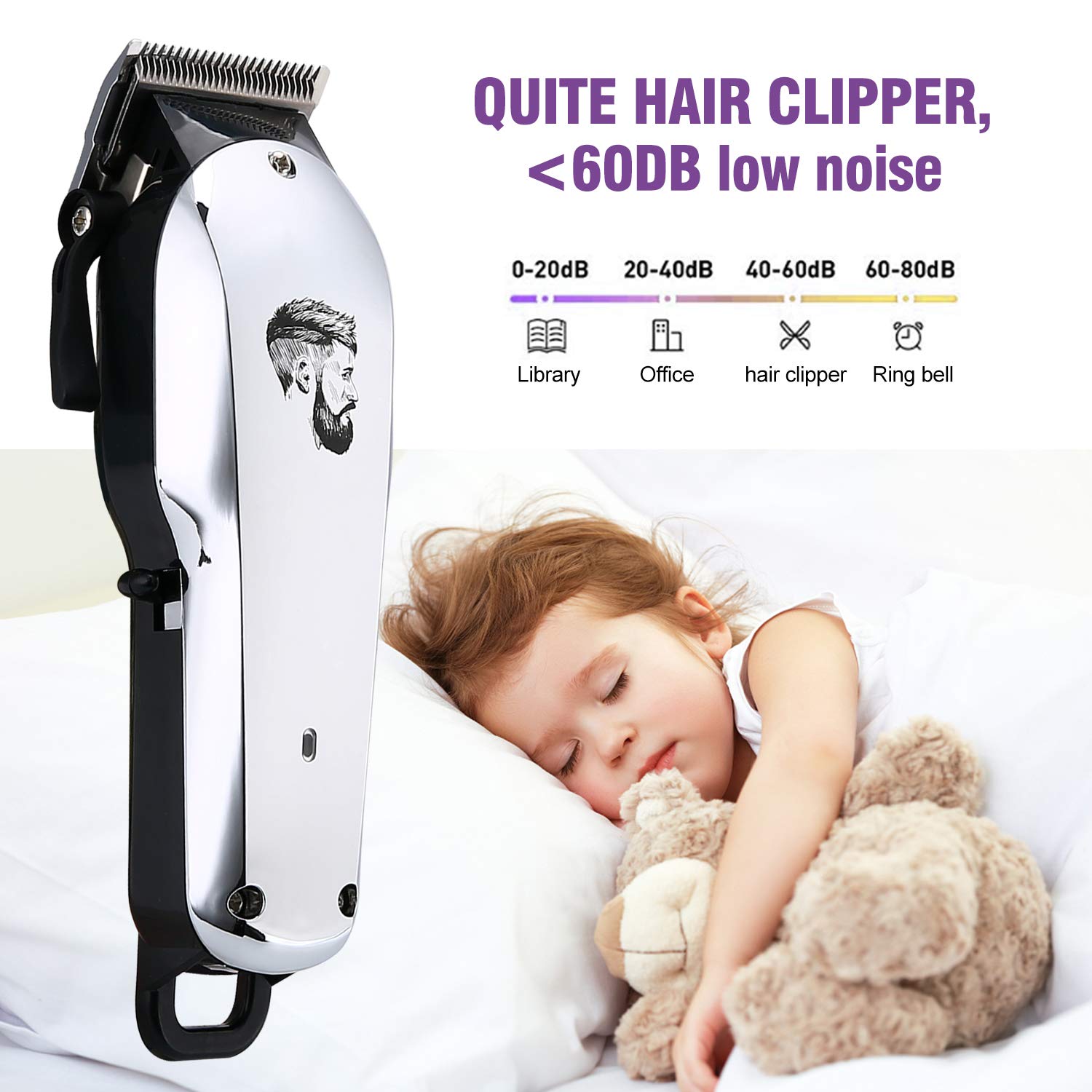 Professional Cordless Hair Clipper for Men Hair Haircuttings Kit Mustache Body Grooming Kit Rechargeable Hair Trimmer for Men Stylists Barbers Kids Home (silver): Beauty