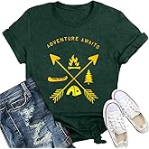 IFQ Womens Adventure Awaits Shirts Outdoor Camping Hiking T-Shirt Nature Wilderness Travel Tee