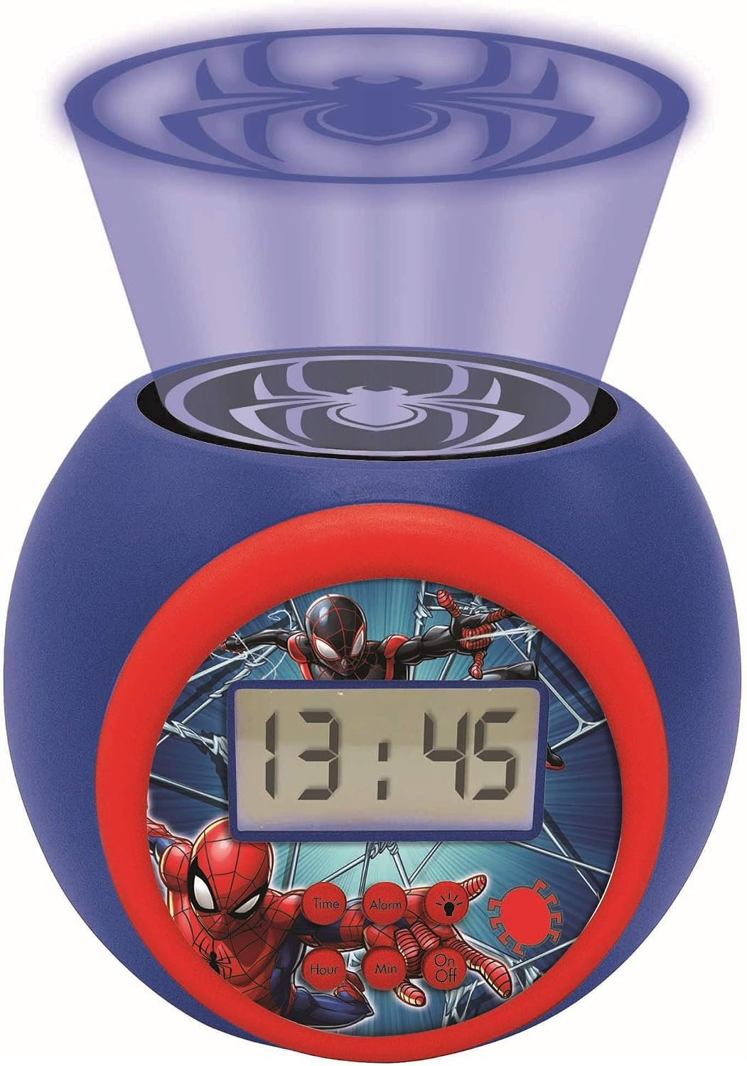 LEXIBOOK, Marvel Spider-Man Projector Alarm Clock with snooze function and alarm function, Night light with timer, LCD screen