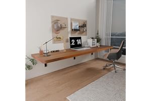 IAE Wall Mounted Folding Table with Pine Wood,55" x 16" Floating Wall Desk,Laundry Folding Table with Shelf Brackets,Fold Down Desk Shelf,Folding Workbench for Home,Dining,Laundry Room,Kitchen,Teak