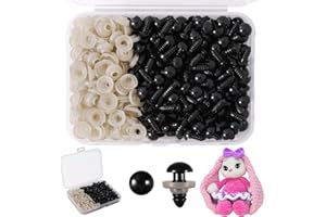 Vanblue Safety Eyes 260PCS 10mm Plastic Black Craft Eyes Teddy Bear Eyes with Washers for Amigurumi Stuffed Animals Crochet Toys Crafts Making Halloween Decorations