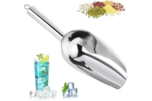AJEDRMY 6oz Metal Ice Scoop, Kitchen Ice Scooper for Ice Maker s and Freezer, Stainless Steel Small Ice Scooper for Bar Party Wedding Pet Dog Food, Silver