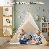 Wilwolfer Kids Teepee Tent Foldable Playhouse with 4 Poles White Canvas view 4