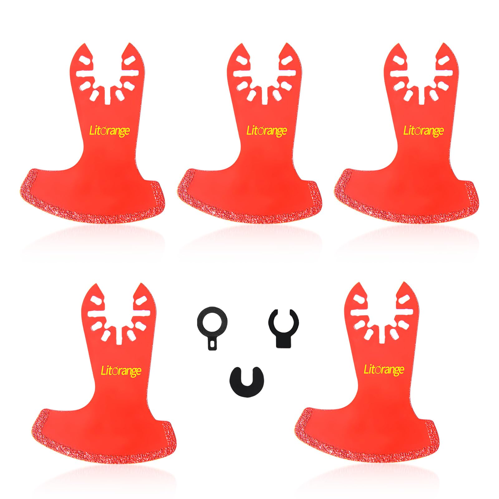 Litorange Oscillating Multi Tool Grout Removal Blades Multitool Diamond Segment Swing Grit Saw Blades for Removing Grout Flush Cutting Cleaning Mortar and Plaster 5 Pack