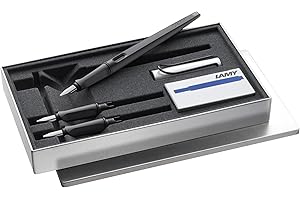 Lamy joy AL black calligraphy fountain pen set - fountain pen with 3 different nibs (1.1/1.5/1.9 mm) - calligraphy pen with ribbon nib & ergonomic grip - incl. 5 T 10 blue ink cartridges