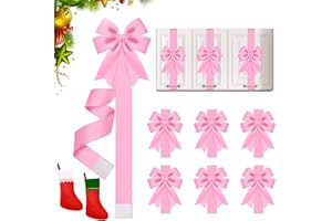 Kitchen Cabinet Christmas Bows - 6 Pieces Mini Wreaths with Red Velvet Ribbon for Holiday Door Decorations, Small Xmas Decor 