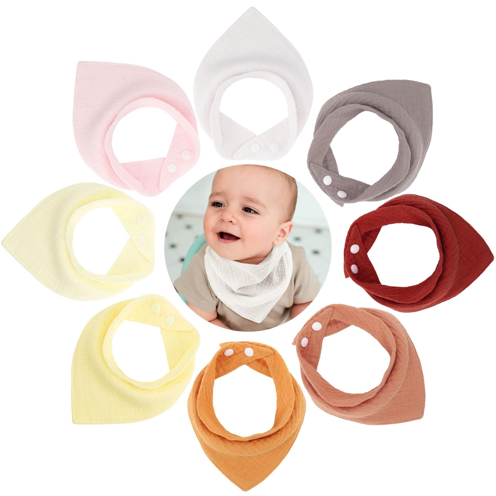 DRESHOW Baby Bibs 8 Pack Baby Bandana Super Absorbent Drool Bibs for Unisex Boys Girls 100% Cotton for Teething and Drooling