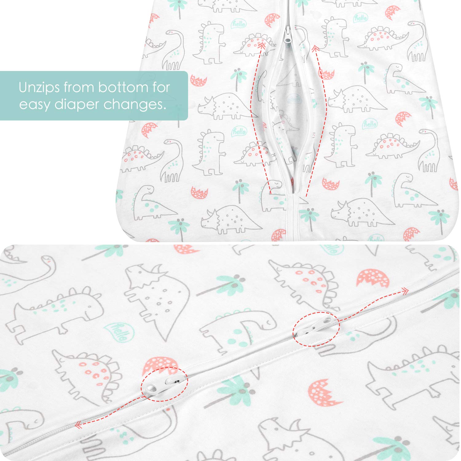 TILLYOU Medium M Breathable Cotton Baby Wearable Blanket with 2-Way Zipper, Super Soft Lightweight 2-Pack Sleeveless Sleep Bag Sack Clothes for Boys, Fits Babies Age 6-12 Months, Woodland Dinosaurs: Baby