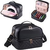 CTWWFS Nail Polish Organizer Holds 35 Bottles &amp; Nail Lamp, Nail Organizers and Storage, Double Layer Nail Bag with Handle &amp; Shoulder Strap for Travel, Nail Supplies Organizer for Manicure Kit (Black)