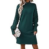 Sovoyontee Women's 2025 Fall Long Sleeve Mock Neck Sweater Dress Casual Loose Ribbed Knit Mini Short Pullover Dresses