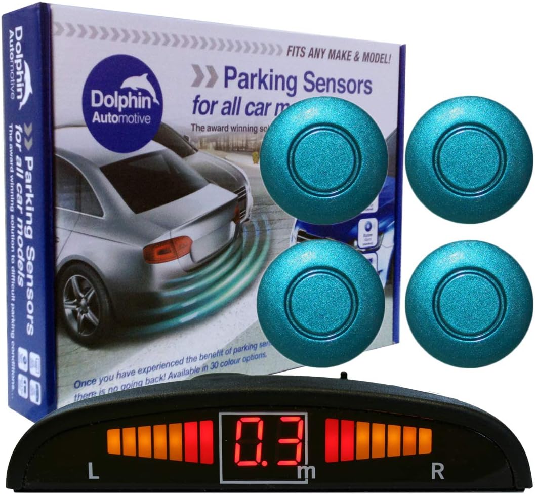 Dolphin Automotive DPS450 Reverse Parking Sensors In 32 Colours 4 Ultrasonic Radar Sensors Kit Audio & Display Alert System - Electric Blue