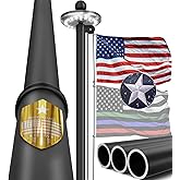 IIOPE 25FT Heavy Duty Flag Pole – Wind-Resistant Tapered Design, 2.7" Large Bottom Tube, Aluminum Residential Flagpole Kit with Solar Light, USA Flag, Complete Set, Great Gift Choice