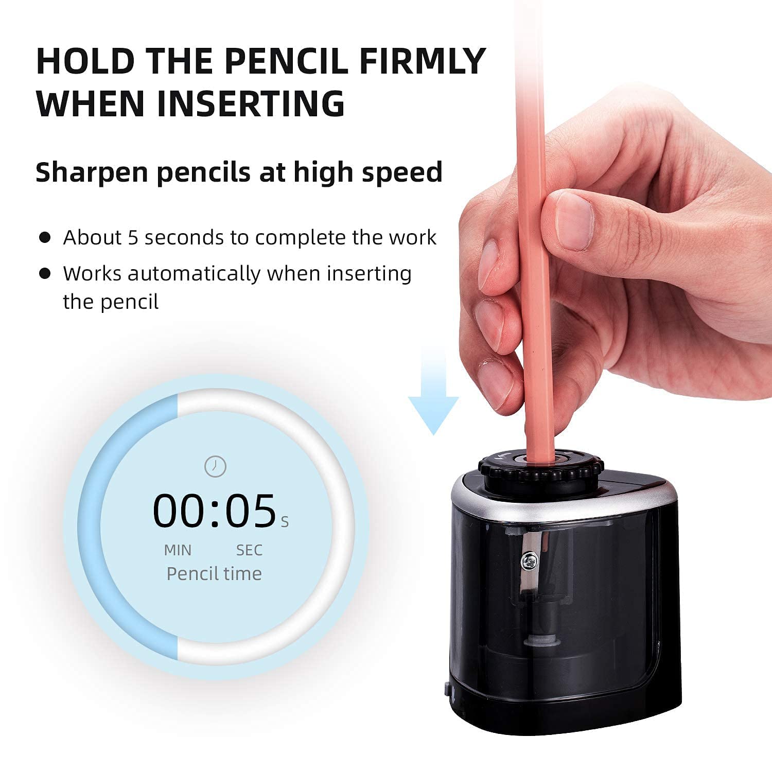 Pencil Sharpener Electric Pencil Sharpener for Kids, Blade to Fast Sharpen, Suitable for No.2/School/Classroom/Office/Home (Black)