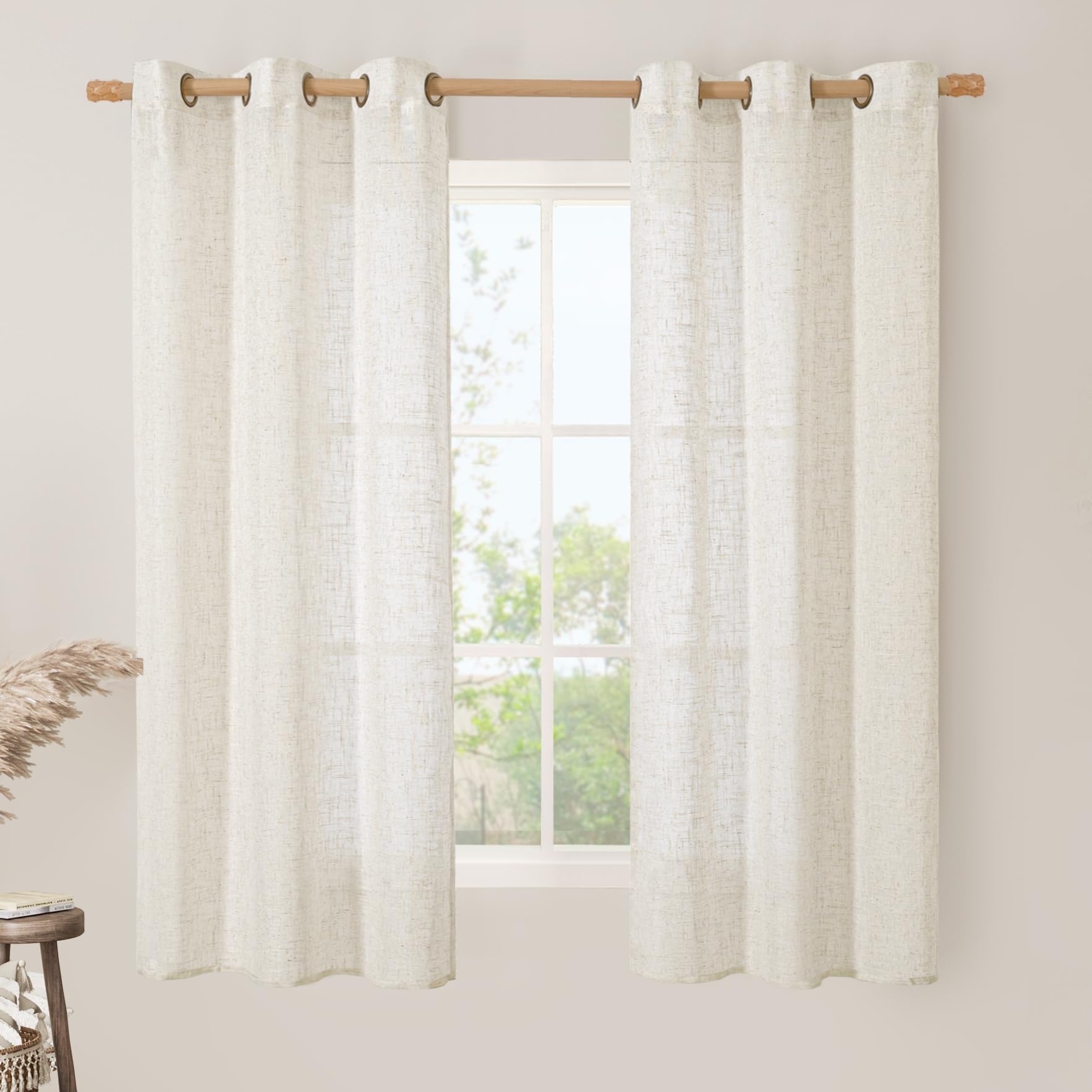 Photo 1 of LAMIT Sheer Linen Curtains 63 inches Length, Light Filtering Panels Bronze Grommet Linen Textured Neutral Drapes for Kitchen/Bedroom, Natural, 2 Panels, 34 x 63 Inch