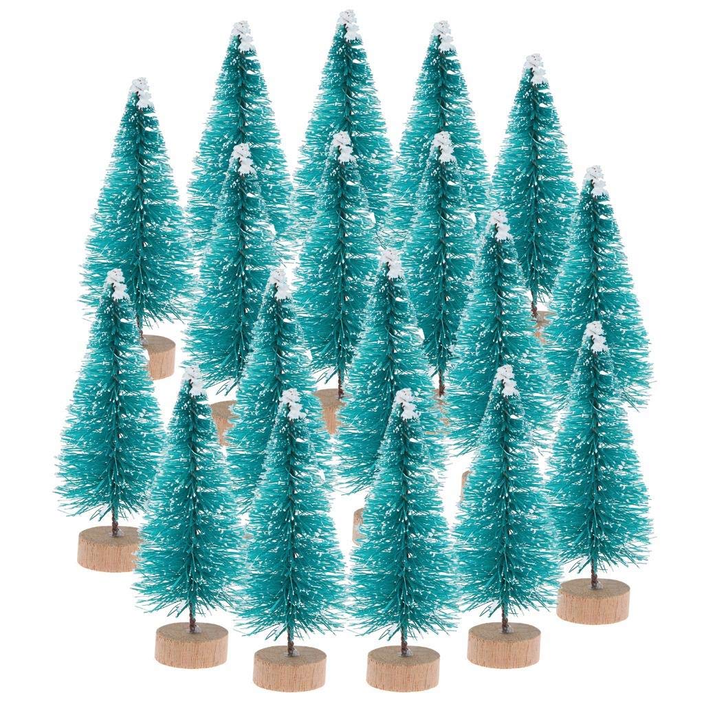 Peerless 12Pcs Mini Sisal Trees with Wood Base Artificial Christmas Pine Trees Bottle Brush Trees for Winter Snow Miniature Scenes DIY Christmas Crafts Xmas Holiday Home Desk Tabletop Decor