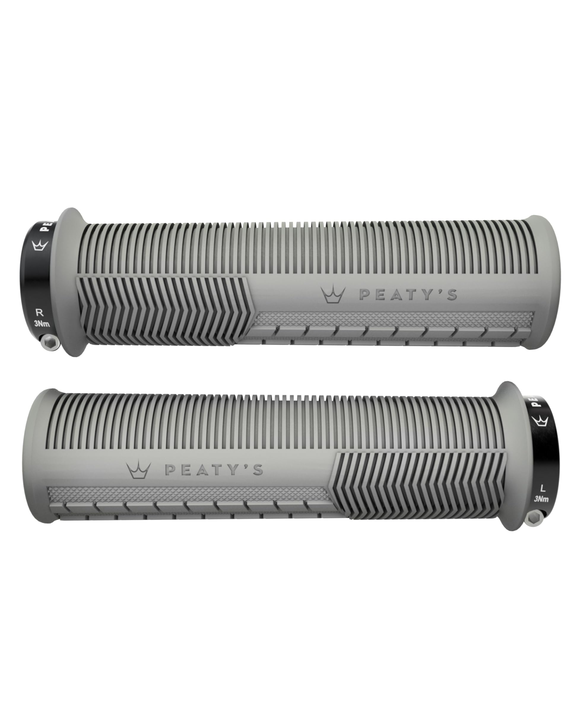 Peaty's Monarch Grips - Mushroom Texture Bike Grips, Ergonomic Handlebar Grip for Trail Comfort, Supportive Thumb Pad & Finger Bars, Durable BMX, Ebike & Mountain Bike Grip - Thick 32-34mm, Grey