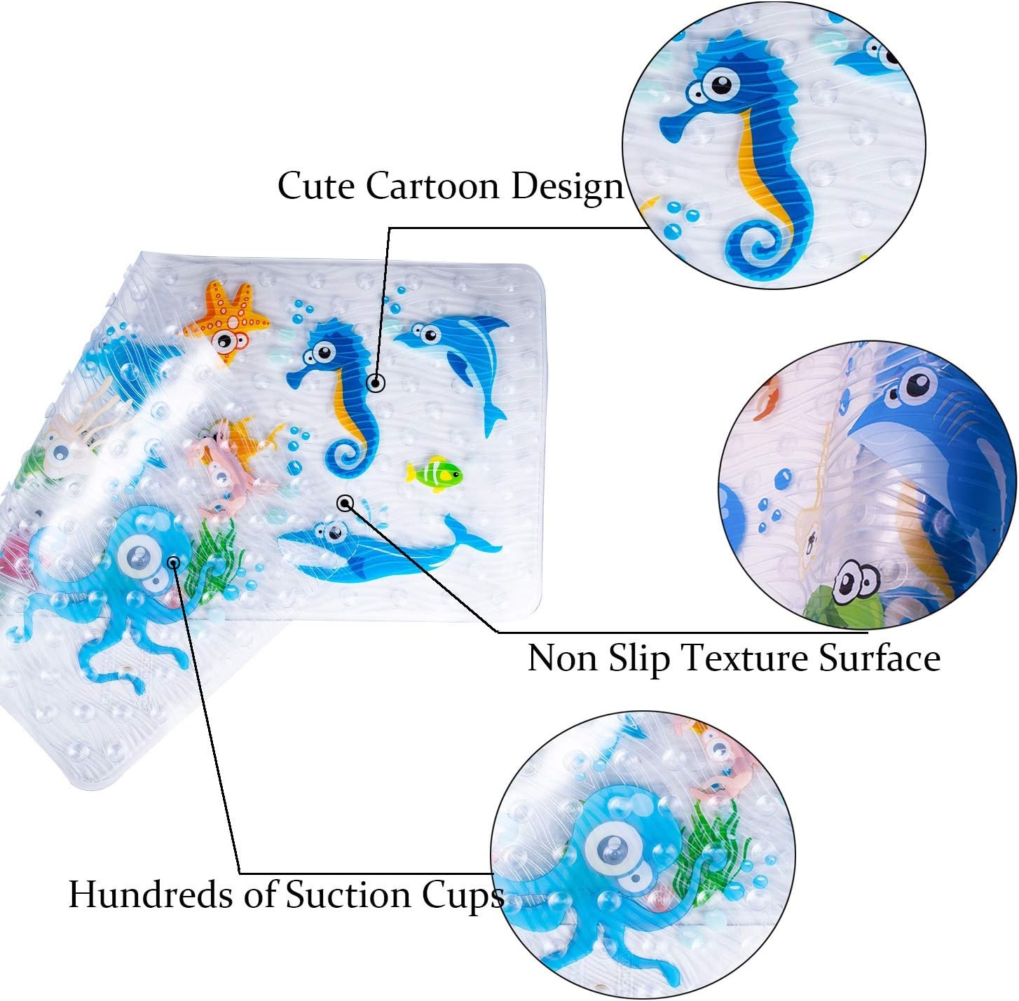 BEEHOMEE Bath Mats for Tub Kids - Large Cartoon Non-Slip Bathroom Bathtub Kid Mat for Baby Toddler Anti-Slip Shower Mats for Floor 35x16,Machine Washable XL Size Bathroom Mats (Blue-Octopus): Home & Kitchen