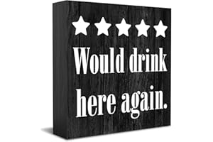 HTBIG Bar Sign Desk Decor Wooden Box Sign Funny Coffee Bar Accessories Rustic Black Wood Block Plaque Box Sign for Home Outdoor Coffee Bar Kitchen Shelf Table Decoration Would Drink Here Again Sign