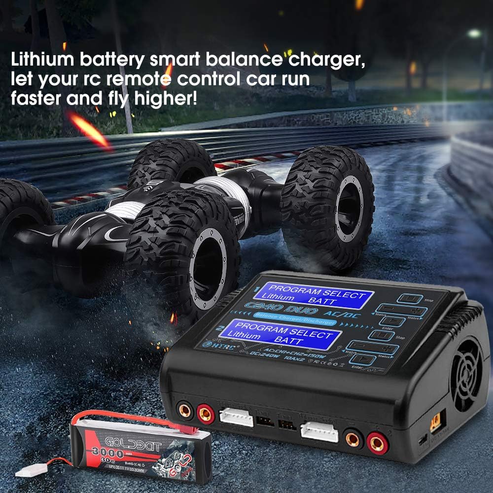 Dual LiPo Battery Charger Port RC Battery Charger RC Car Balance Battery Charger Discharger AC 150W DC 240W 10A for LiPo/Li-ion/Life(1-6s) NiCd/NiMH/LiHV/PB Smart Battery RC Car Charger: Electronics