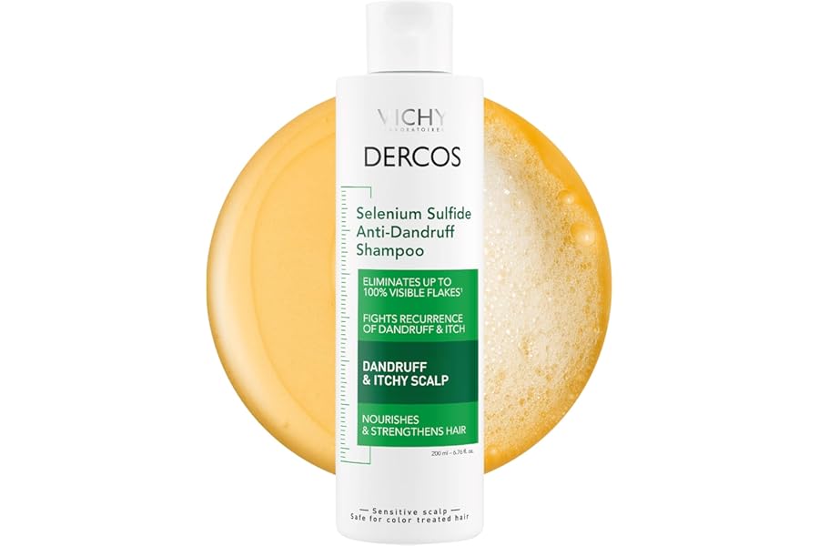Dercos Dandruff Shampoo, Antifungal Dry Scalp Treatment & Itchy Scalp Relief, Prescription Strength Selenium Sulfide Comparable to 2% Ketoconazole, For Mild to Severe Dandruff & Flaky Scalps