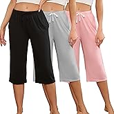 U2SKIIN 3 Pack Womens Pajama Pants Capri Lounge with Pockets Comfy Drawstring Pj Bottoms Casual Summer Sleep