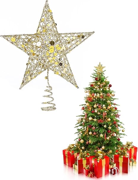 Amazon Co Jp Youniker クリスマススターツリートッパー 絶妙なメタル5ポイントスタークリスマスツリートッパー 9 X 8インチ 輝くツリートップスターフィット 一般的なサイズのクリスマスツリーオーナメント ゴールド ホーム キッチン