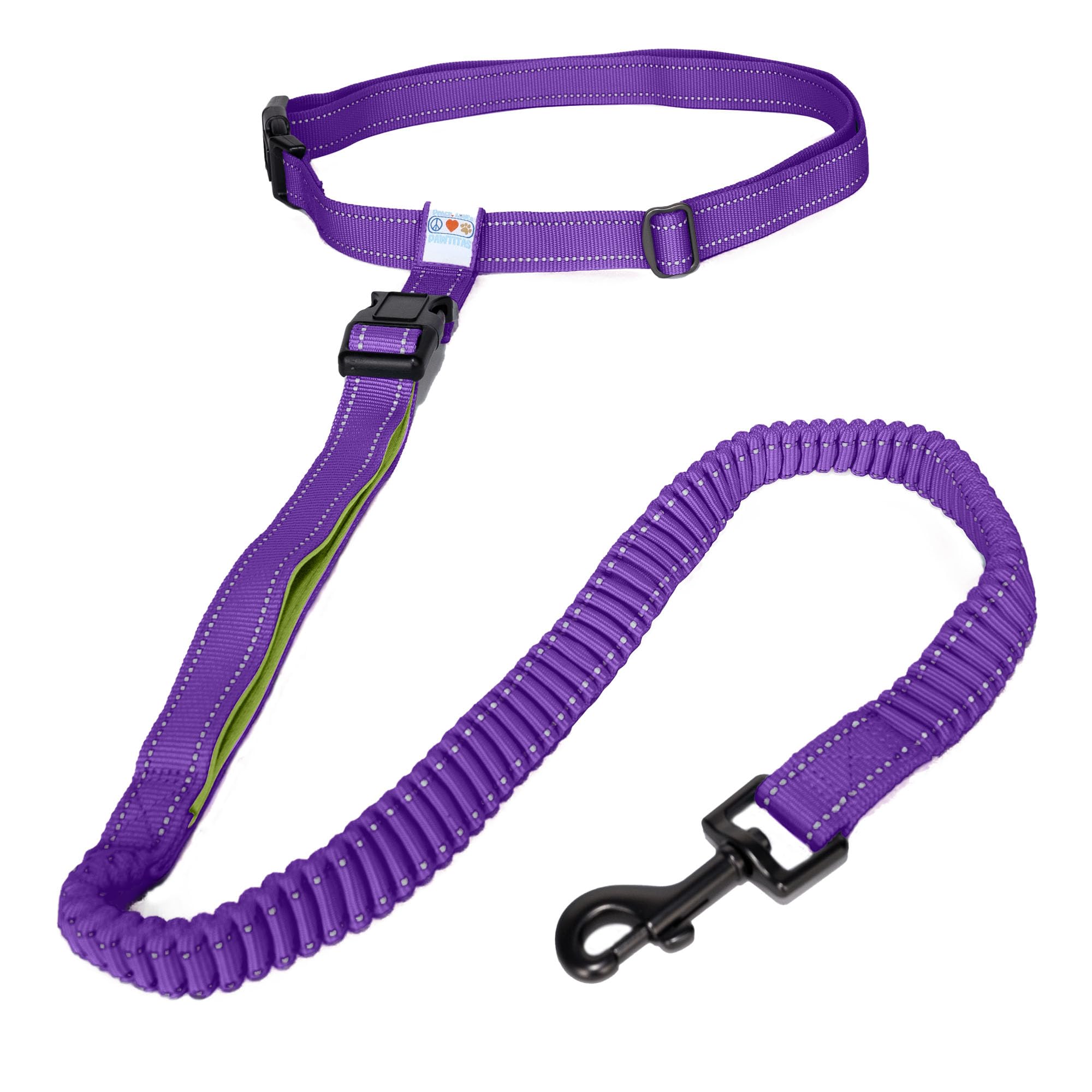 PAWTITAS Hands Free Running Dog Lead | 1.8 M Reflective Dog Lead Comfortable Padded Handle | Puppy Dog Training Double Handle Reflective Lead | Reflective Short Dog Lead for Training - Purple Lead