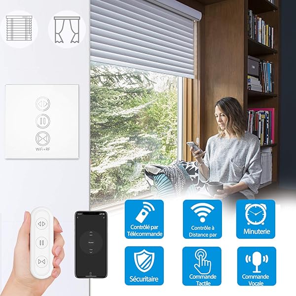 LoraTap Interruptor Persiana WiFi con Mando a Distancia RF Interruptor Tctil de Pared para Cortina Elctrica Funciona con La Aplicacin Smart Life Compatible con Alexa y Google Home