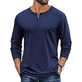 COOFANDY Mens Long Sleeve Henley Shirts Cotton V Neck Regular Fit Tshirts Athletic T-Shirts Basic Fashion Pullover Navy Blue