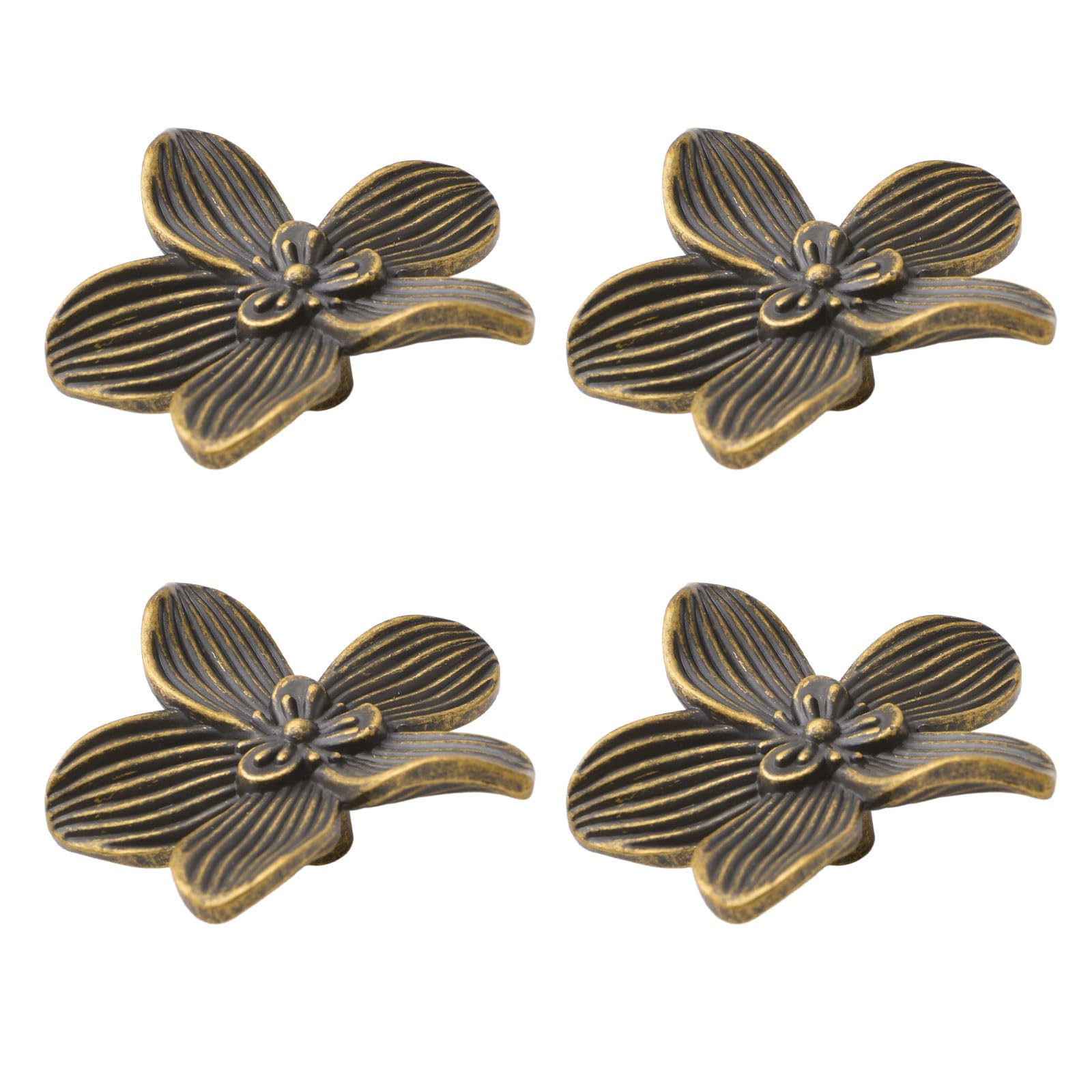 MOROBOR Retro Flower Drawer Knobs - 4pcs Petal Shaped Kitchen Cabinet Door Pulls - Zinc Alloy Furniture Decoration (Bronze)