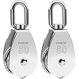 LordHardware 2PCS M50 Single Pulley Snatch Block 304 Stainless Steel Lifting Crane Swivel Hook, 3/8" Rope x 2" Sheave (M50-2PCS)