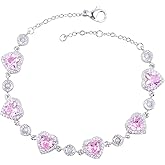 JMKTOOL 1pcs Love Heart Cherry Flower Pink Cubic Zirconia Bracelet Heart-shaped Bridal Wedding Bracelet Links Jewelry Gift for Brides Bridesmaids Women Party Prom