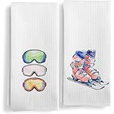 Qeheb Winter Ski Goggles Kitchen Towels Set of 2, Ski Gifts for Women Men Dish Tea Towels, Winter Snowy Landscape Skiing Decorative Hand Towels for Bathroom Decor, 16X24In Dish Cloths & Dish Towels
