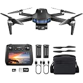 GPS Drone with EIS 2K Camera for Adults, 7.22 inch Screen on Remote Controller, 64 Mins Flight, Long Range Transmission, 3 Speed Adjustable, Follow Me, AI Track, AI Night Shot, Auto Return, Lightweight and Foldable RC Drones for Beginner Toy Gifts, Under 249g