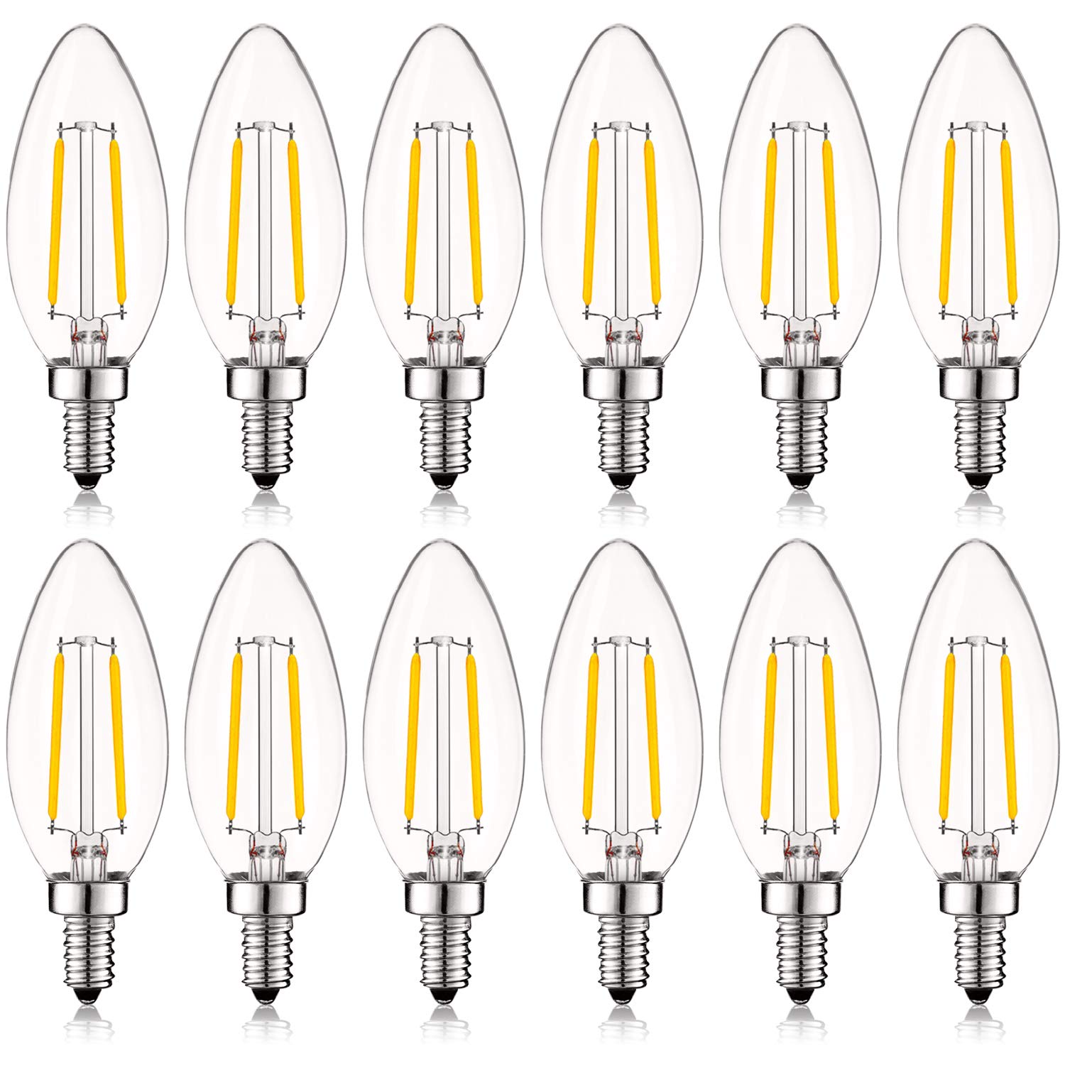 LUXRITE 4W Vintage Candelabra LED Bulbs Dimmable, 400 Lumens, 3000K Soft White, LED Chandelier Light Bulbs 40W Equivalent, Clear Glass, Filament LED Candle Bulb, UL Listed, E12 Base (12 Pack)