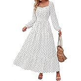 BTFBM Long Sleeve Dress for Women 2026 Spring Fall Boho Floral Square Neck Casual Flowy Long Wedding Guest Maxi Dresses