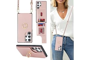 Lipvina for Samsung Galaxy S24 Ultra Case with Card Holder and Strap for Women,Crossbody Lanyard,Ring Stand,Snap Clasp,Phone Wallet Cases 6.8 inch(Rose Gold)