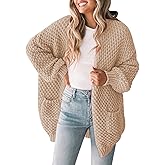 Pink Queen Women 2026 Fall Oversized Sweaters Cardigan Lantern Sleeve Chunky Knit Outwear Coats with Pockets