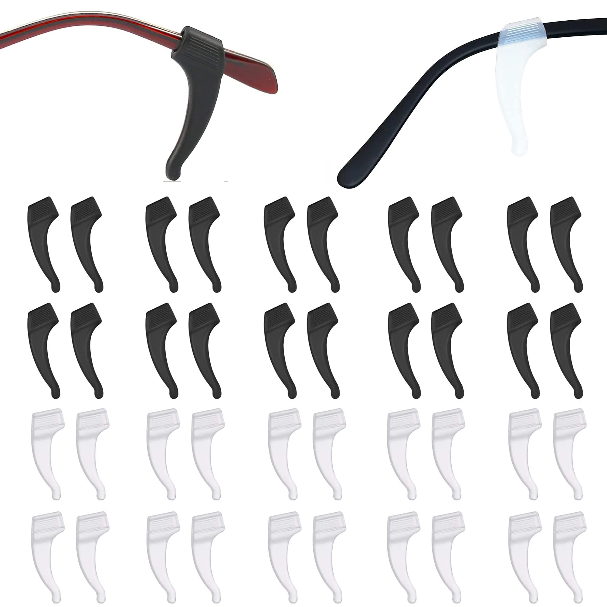 HAOBIN 20 Pairs Silicone Non-Slip for Glasses Non-Slip Glasses Ear Hooks Glasses Temple Non-Slip Glasses Holder Silicone Comfort Silicone Glasses Holder Protection for Glasses and Sunglasses