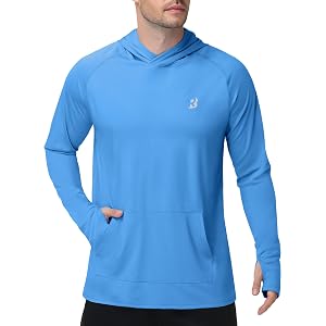 Roadbox Mens UPF 50+ Sun Protection Hoodie, Long Sleeve UV SPF Fishing Shirts, Lightweight Rash Guard for Hiking Running