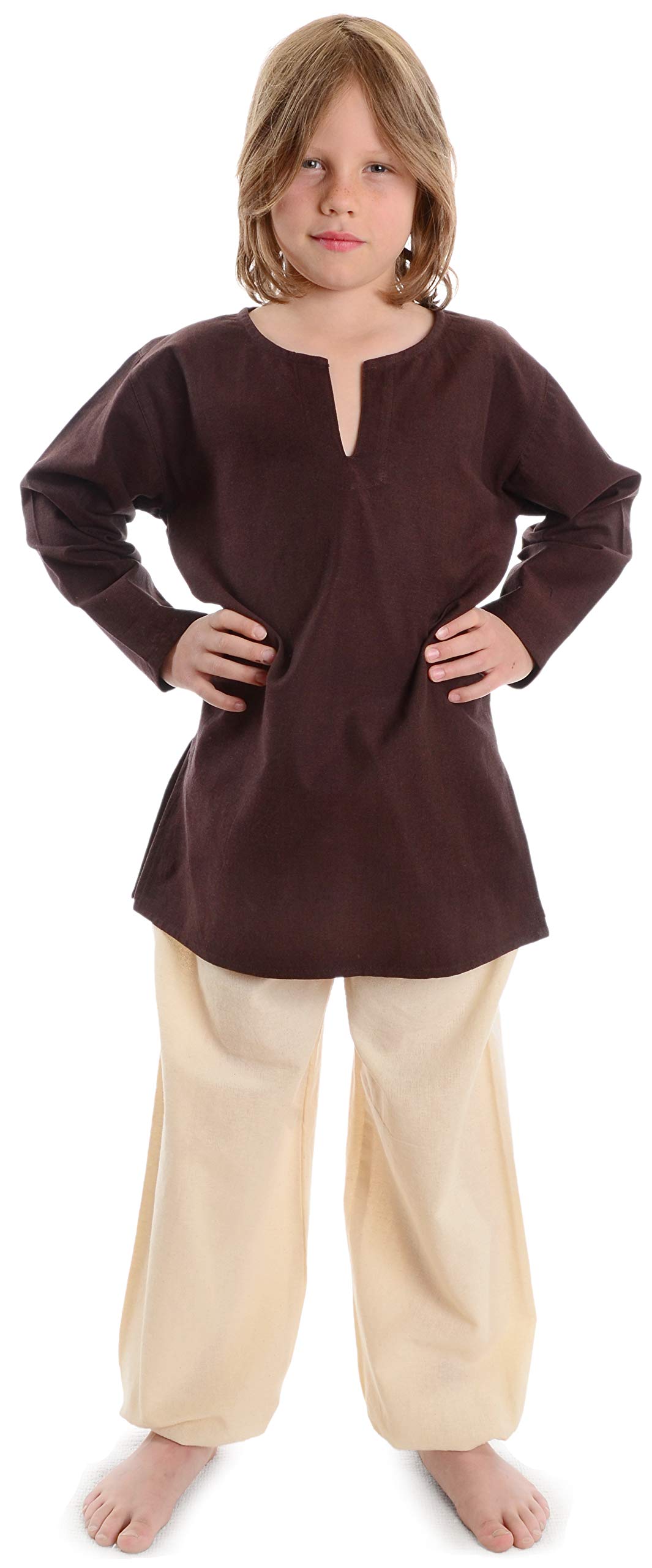 HEMAD Kids Medieval Tunic Brown L/XL - Pure Cotton - Children Clothing