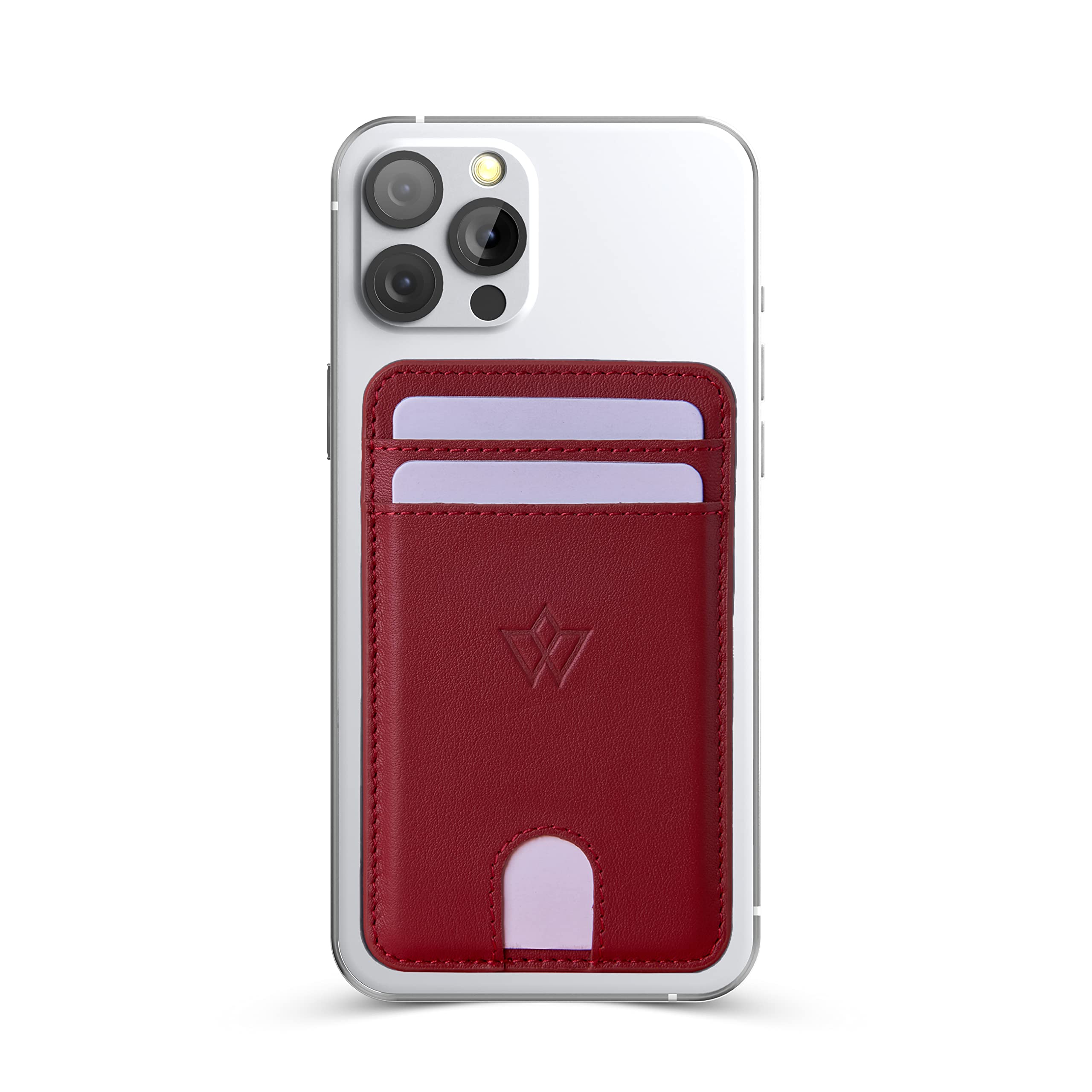WASAMA Unisex Leather Magnetic Card Holder for iPhone 12 | Colours Available | Multiple Card Slots, for Phone case | RFID Protection | The Handy MagSafe - Scarlet Rouge Red