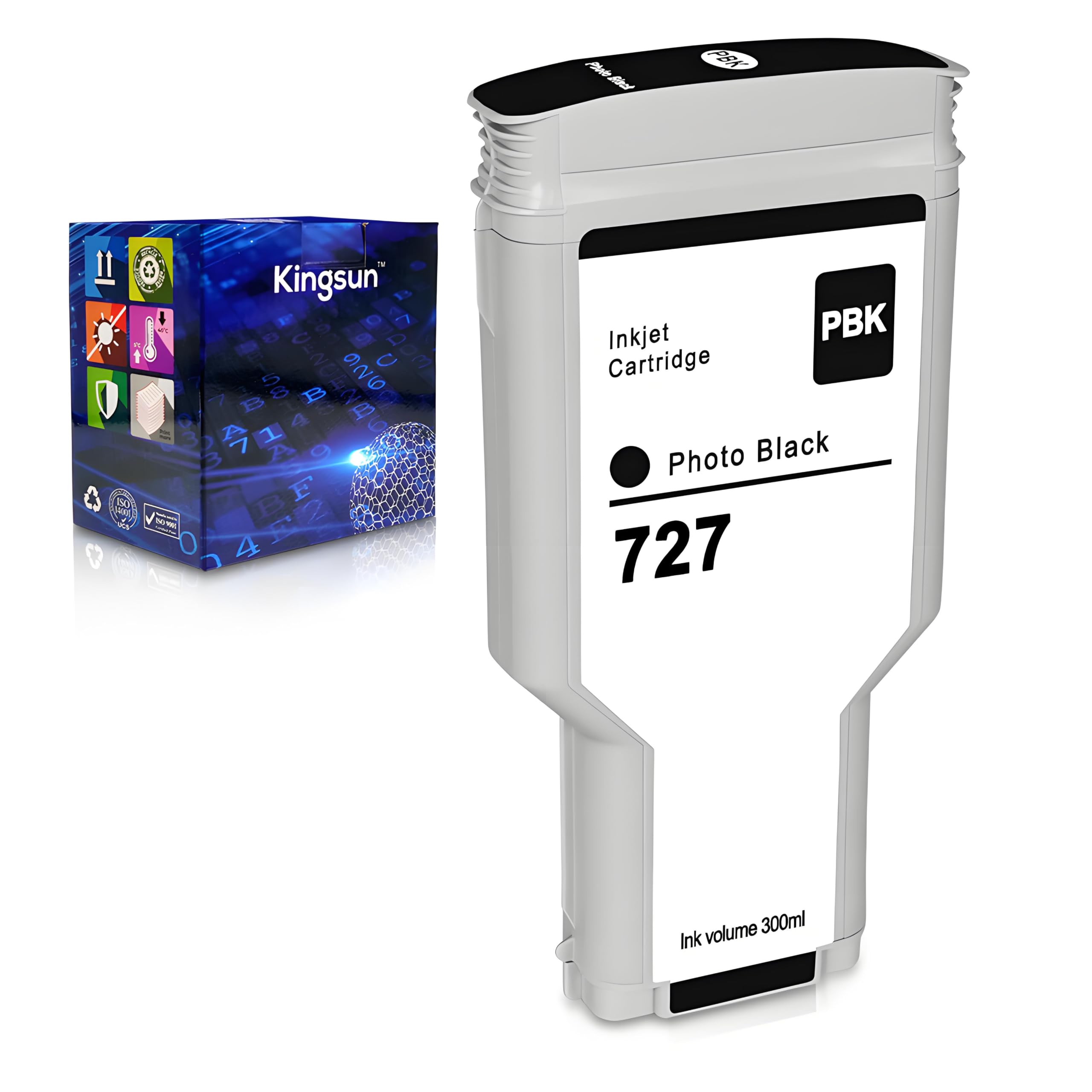 Photo 1 of KSUMEI HP 727 Remanufactured Ink Cartridge Compatible Dye Ink Compatible for HP DesignJet T920 T930 T1500 T1530 T2500 T2530 Printers 300 ml Photo Black (1-Pack, F9J79A)