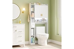 Giantex Over The Toilet Storage Cabinet, Over Toilet Bathroom Organizer with LED Light, Paper Towel Holder, Side Hook & Adjus