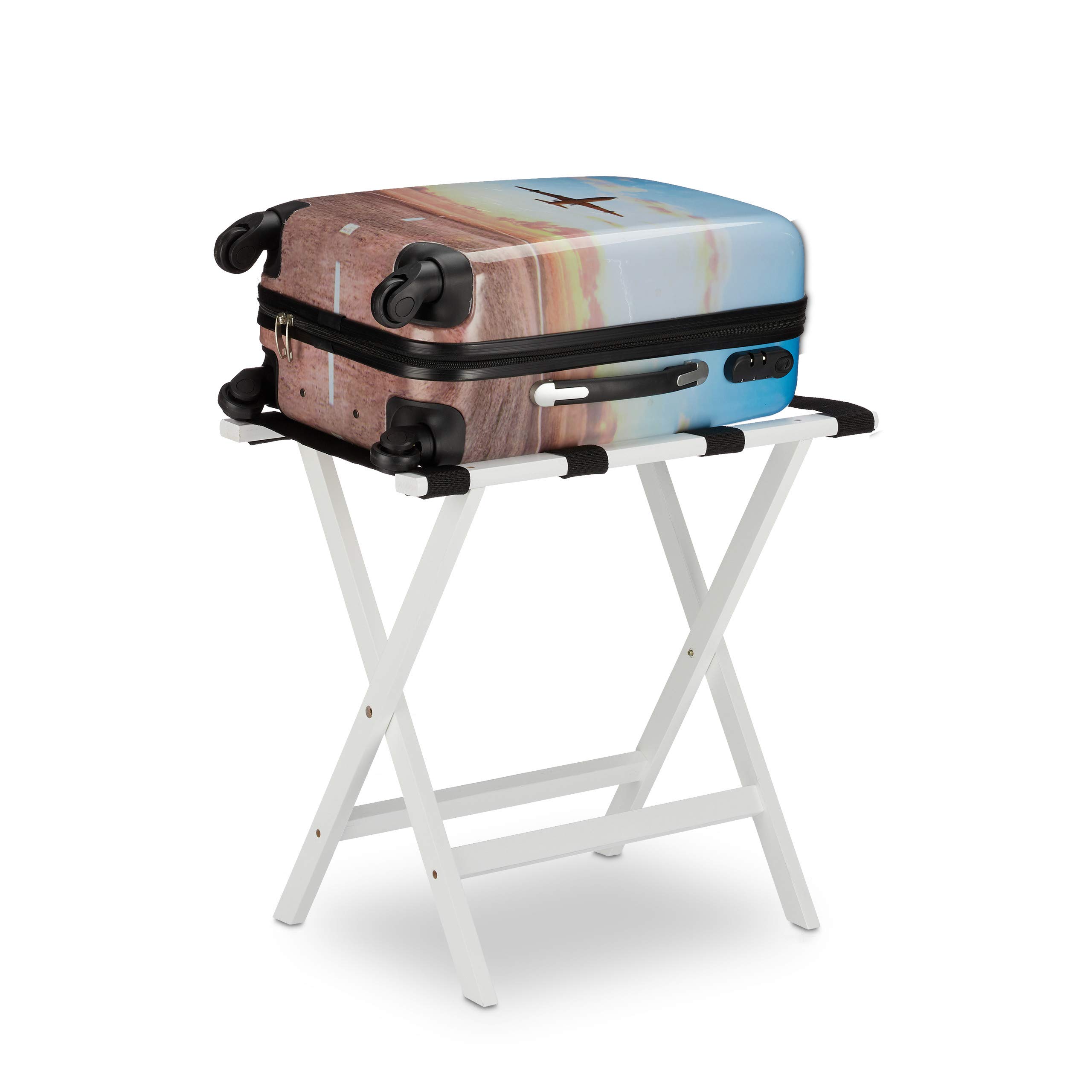 Relaxdays White Bamboo Folding Luggage Rack Suitcase Stand, HxWxD: 53.5 x 58 x 36.5 cm