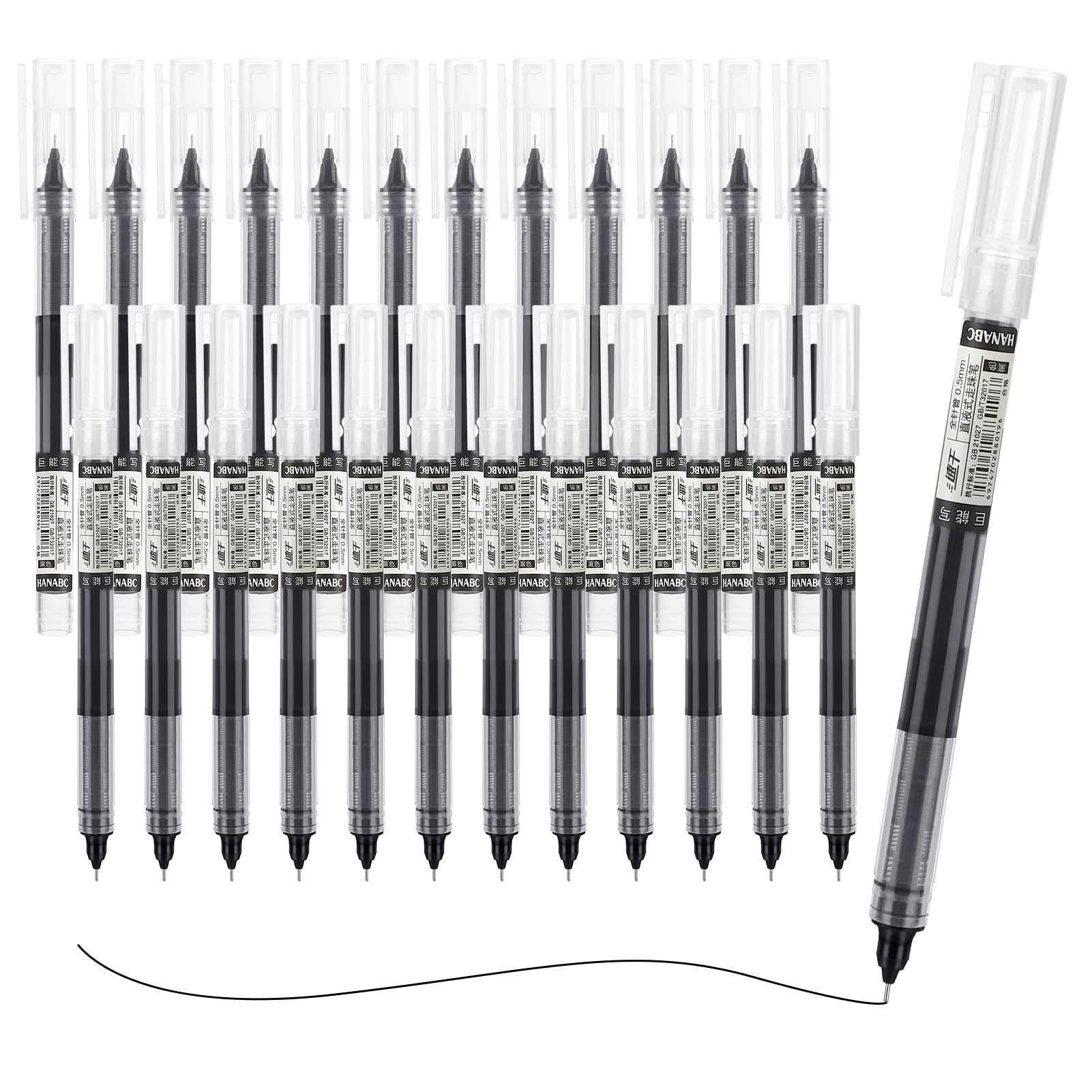 Invalidism 24pcs Rollerball Pens Black Ink, 0.5mm Retractable Black Gel Pens, Quick-Drying Smooth Ballpoint Pens for Writing, Journal, Note Taking, Home Office School Stationary Supplies