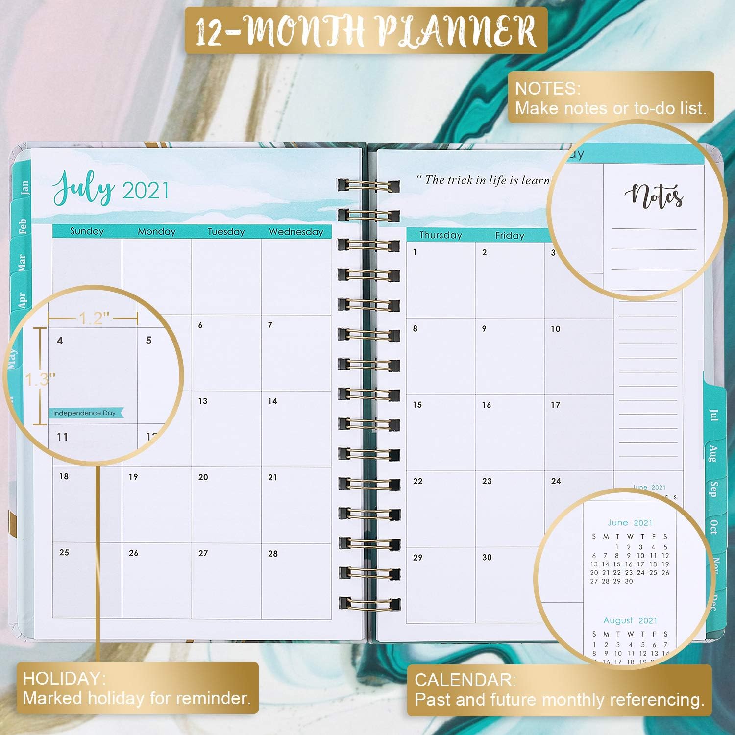 Planner 2021 - Weekly & Monthly Planner with Tabs, 6.5" x 8.5", Hardcover with Thick Paper + Back Pocket + Banded, Twin-Wire Binding - Sea Blue : Office Products