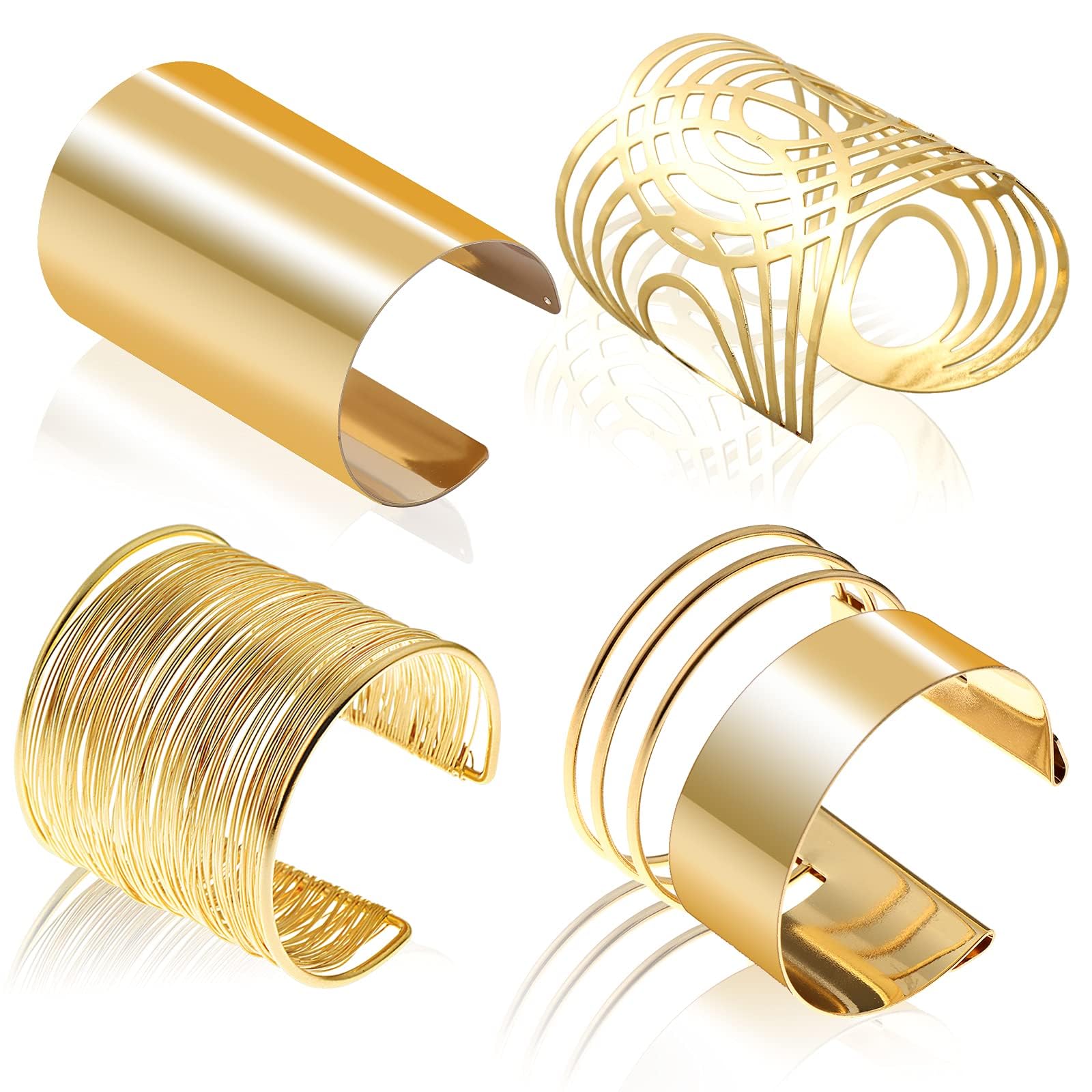 CCCYMM 4 Pcs Gold Cuff Bangle Bracelet for Women Open Wide Wire Bracelets Gold Wrist Cuff Wrap Bracelets (Diameter 2.4inch