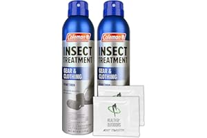 KAXILU Coleman Gear & Clothing Permethrin Insect and Tick Repellent - 6 oz. Aerosol - Pack of 2 - w/ (2) Hand Wipes
